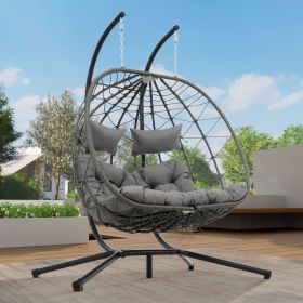 2 Persons Egg Chair with Stand Indoor Outdoor Swing Chair Patio Wicker Hanging Egg Chair Hanging Basket Chair with Stand for Bedroom Living Room Balco