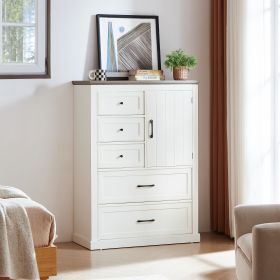 Farmhouse 5 Drawer Dresser for Bedroom, Tall Chest of Drawers, Chest of Drawers Organizer Storage,Wood Rustic Bedroom Dresser for Closet, Living Room