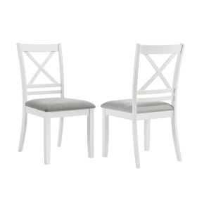 Set of 2 Light Gray Upholstered Dining Chairs, White