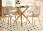 1+4,5pieces dining set, Table metal leg Mid-century Dining Table for 4-6 people With glass Table Top, Pedestal Dining Table