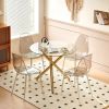 1+4,5pieces dining set, Table metal leg Mid-century Dining Table for 4-6 people With glass Table Top, Pedestal Dining Table