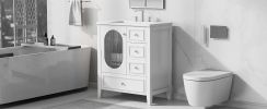 30" Bathroom Vanity with Sink, Bathroom Vanity Cabinet with Three Drawers and Door, Solid Wood and MDF, White