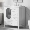 30" Bathroom Vanity with Sink, Bathroom Vanity Cabinet with Three Drawers and Door, Solid Wood and MDF, White