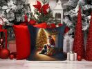 Tibetan Terrier and Santa Claus Throw Pillow Machine Washable, Indoor Outdoor Decorative Pillow for Couch, Bed or Patio, 14Hx14W
