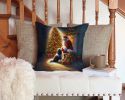 Tibetan Terrier and Santa Claus Throw Pillow Machine Washable, Indoor Outdoor Decorative Pillow for Couch, Bed or Patio, 14Hx14W
