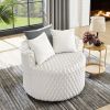 Malna Plush 3D Upholstered Barrel Accent Chair with Wheels, Off-white