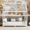 Wood Twin Size House Bed with Guardrail and LED, White