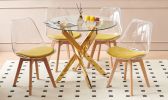 1+4,5pieces dining set, Table metal leg Dining Table for 4-6 people With glass Table Top, Pedestal Dining Table, End Table Leisure Coffee Table