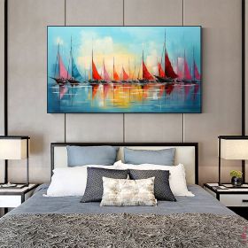 Hand Painted Oil Painting Original Sailboats Painting on Canvas Large Wall Art Abstract Colorful Painting Ocean Art Living room Wall Decor (style: 01, size: 50x100cm)