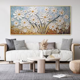 Hand Painted Oil Painting Blooming White Flowers Original Canvas Oil Painting Boho Landscape Art Abstract Botanical Texture Art 3DThick Paint Palette (style: 01, size: 150x220cm)