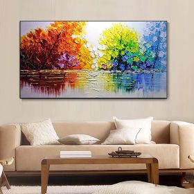 Hand Oil Painting Large Size Abstract Trees Landscape Oil Painting On Canvas Modern Pop Art Wall Picture For Home Decoration (style: 01, size: 50x100cm)