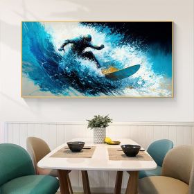 Hand Painted Oil Painting Original Surf Sports Oil Painting On Canvas Large Wall Art Abstract Surf Wall Art Blue Ocean Wave Painting Custom Painting H (style: 01, size: 60x120cm)