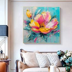 Hand Painted Oil Painting Original Flower Oil Painting On Canvas Large Wall Art Abstract Pink Floral Painting Custom Painting Modern Living Room Home (style: 01, size: 70x70cm)