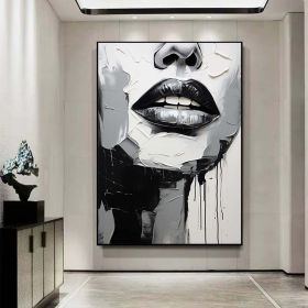 Handmade Oil Painting Sleeping Beauty Wall Art Abstract Face Painting Black And White Textured Painting Palette Knife Wall Art Living Room Wall Decor (style: 01, size: 140x210cm)