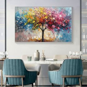 Hand Painted Original Colorful Tree Oil Painting On Canvas Large Wall Art Abstract Texture Wall Art Custom Painting Modern Living Room Home Decor Gift (style: 01, size: 90x60cm)