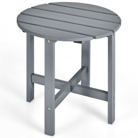 18 Inch Patio Round Side Wooden Slat End Coffee Table for Garden (Color: Gray)