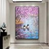 Hand Painted Oil Painting Seaonal Landscape Painting Spring Ducks Floral Painting Oversized Abstract Wall Art Living Room Wall Abstract Art Textured C